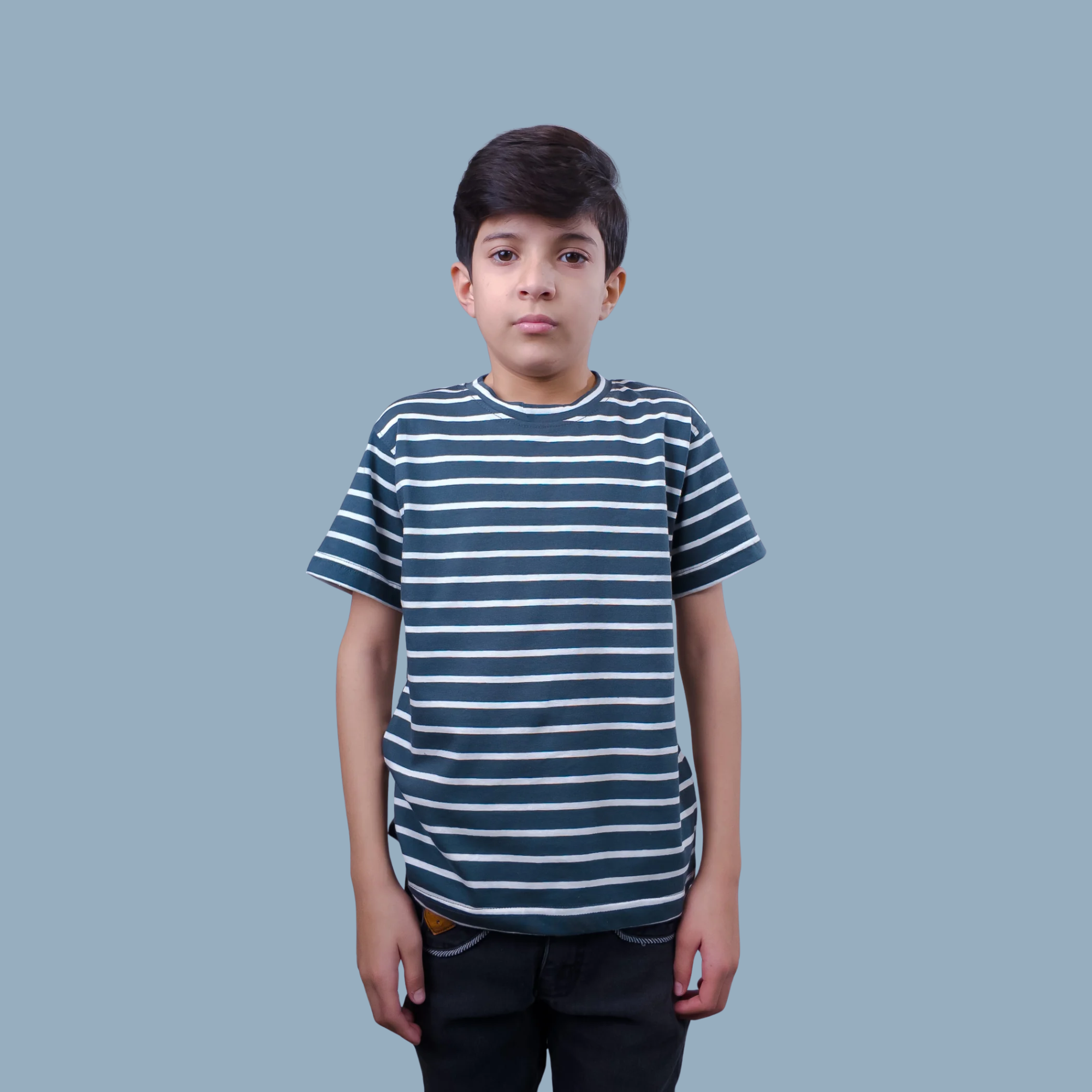Dark Grey Striped T-Shirt – (Ages 2-14)